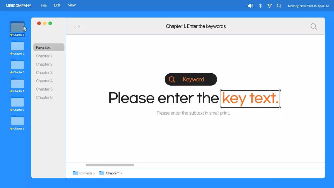 IU simples para computador de secretária em azul e laranja Perfil da empresa