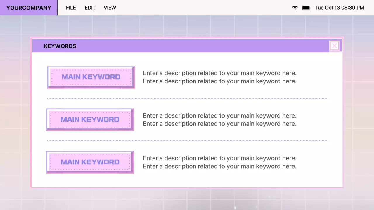 Retro browser design report in purple and pink