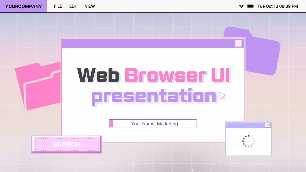Retro browser design report in purple and pink