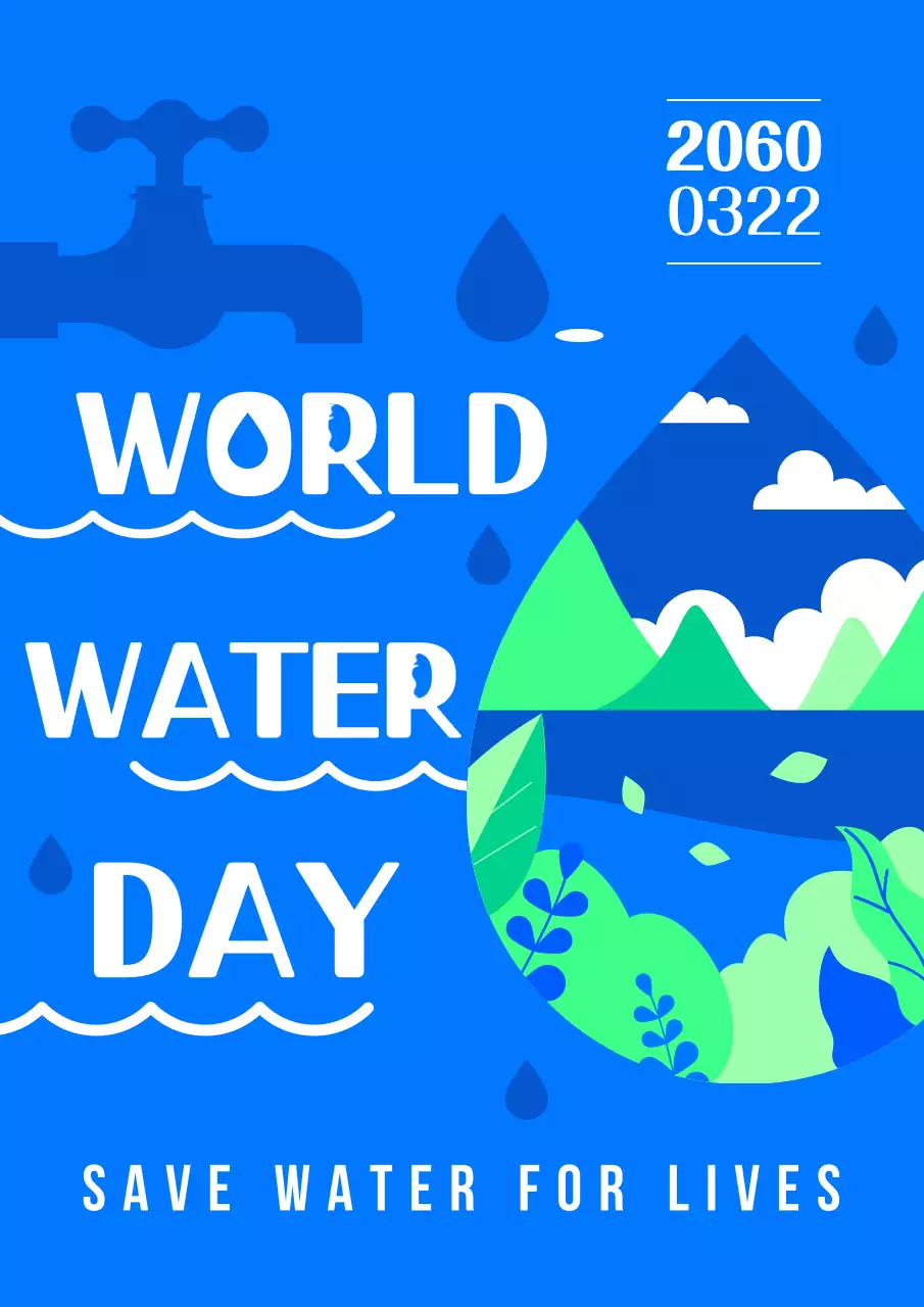 Blue light green clean and simple illustration and typography concept Water Day campaign poster