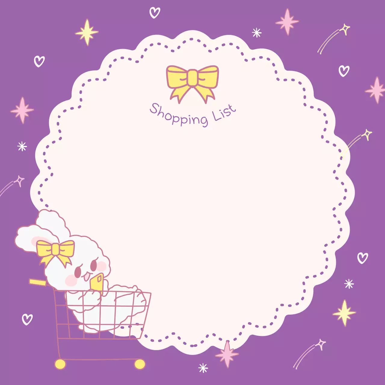 Purple Cute Shopping List Planner Social Media Post