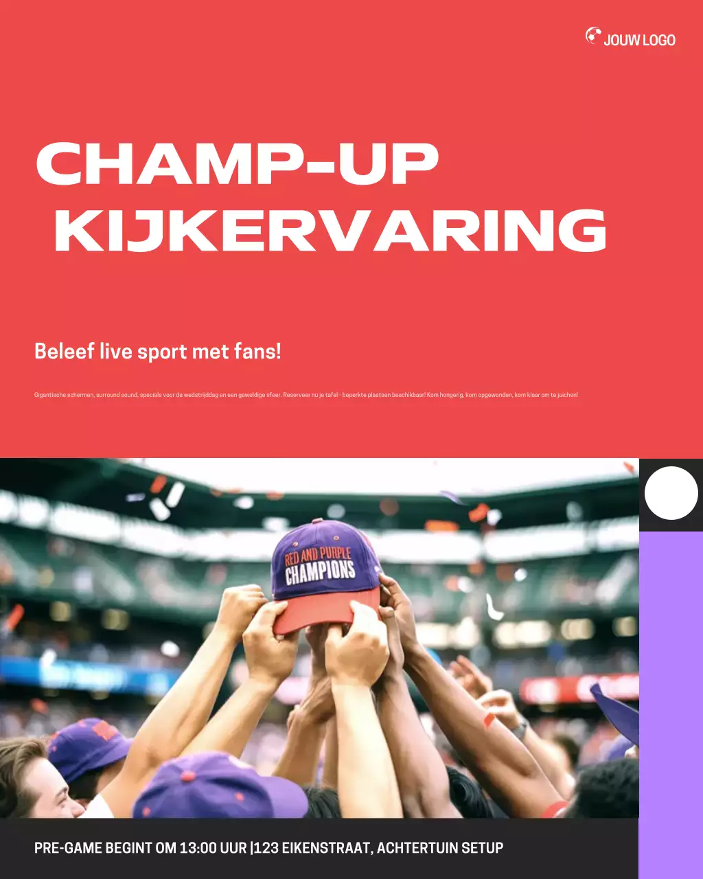 Instagram-bericht voor de promotie van een Red Bold Sports Watching Party