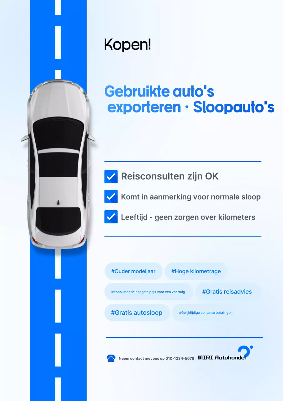 Blauwe moderne auto-advertentie