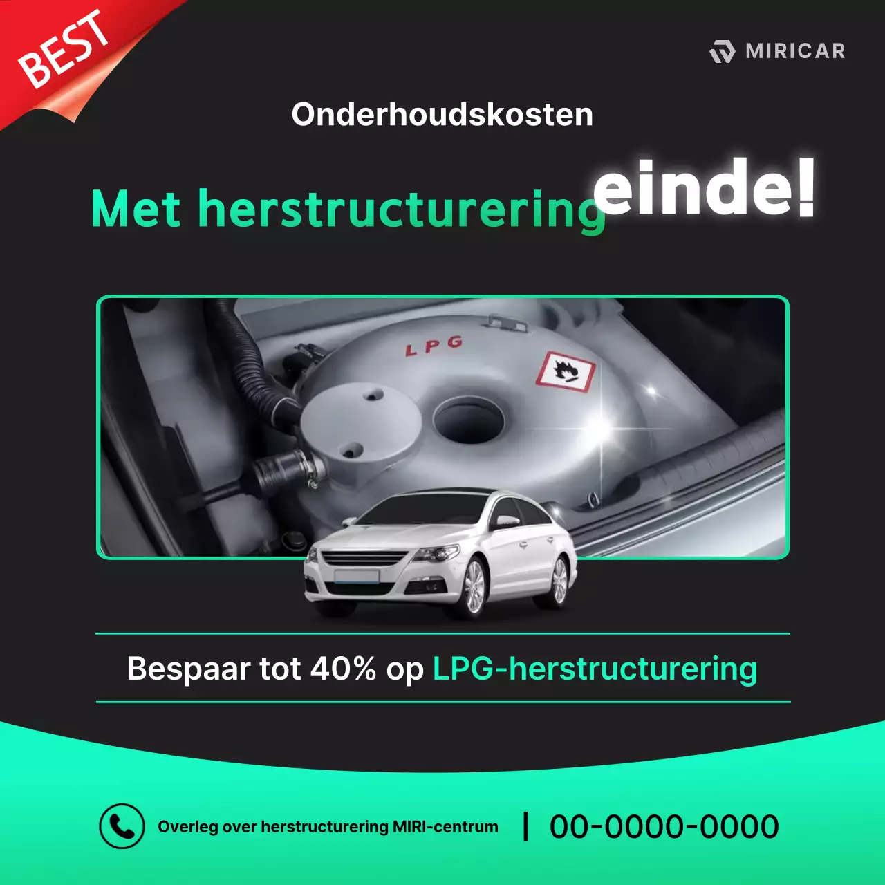 Advertentie voor structuurwijziging van groene luxe auto's op LPG
