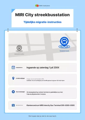 Bericht over de verplaatsing van de schone, hemelsblauwe intercitybushalte