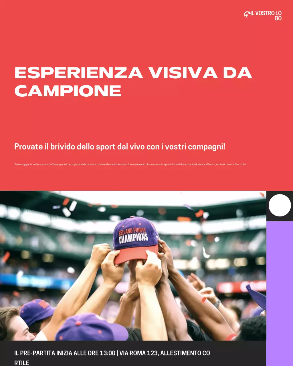 Post di Instagram per la promozione della festa di visione di eventi sportivi Red Bold