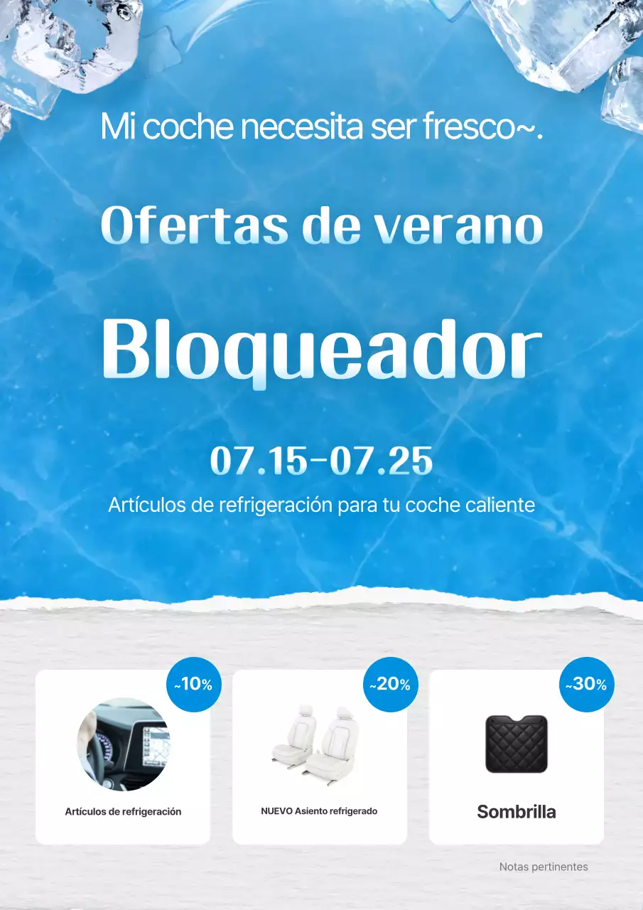 Promoción de descuento en accesorios para coche Blue Simple
