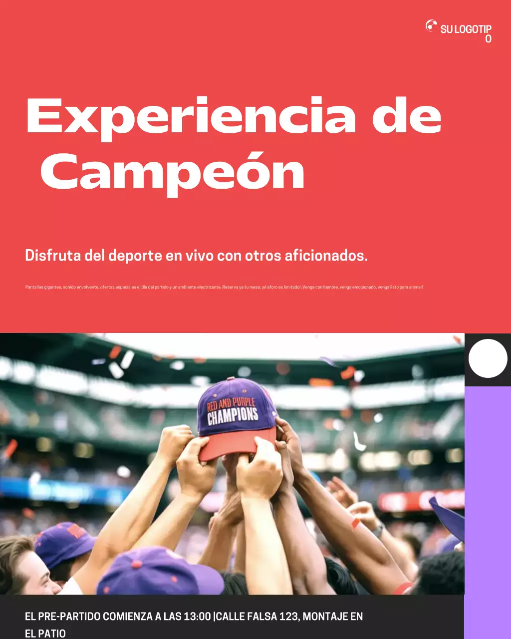 Publicación de Instagram para promocionar una fiesta de deportes con Red Bold