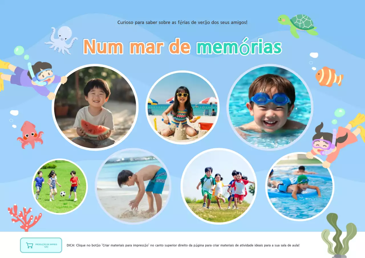 Materiais educativos para as férias de verão do bebê azul-celeste