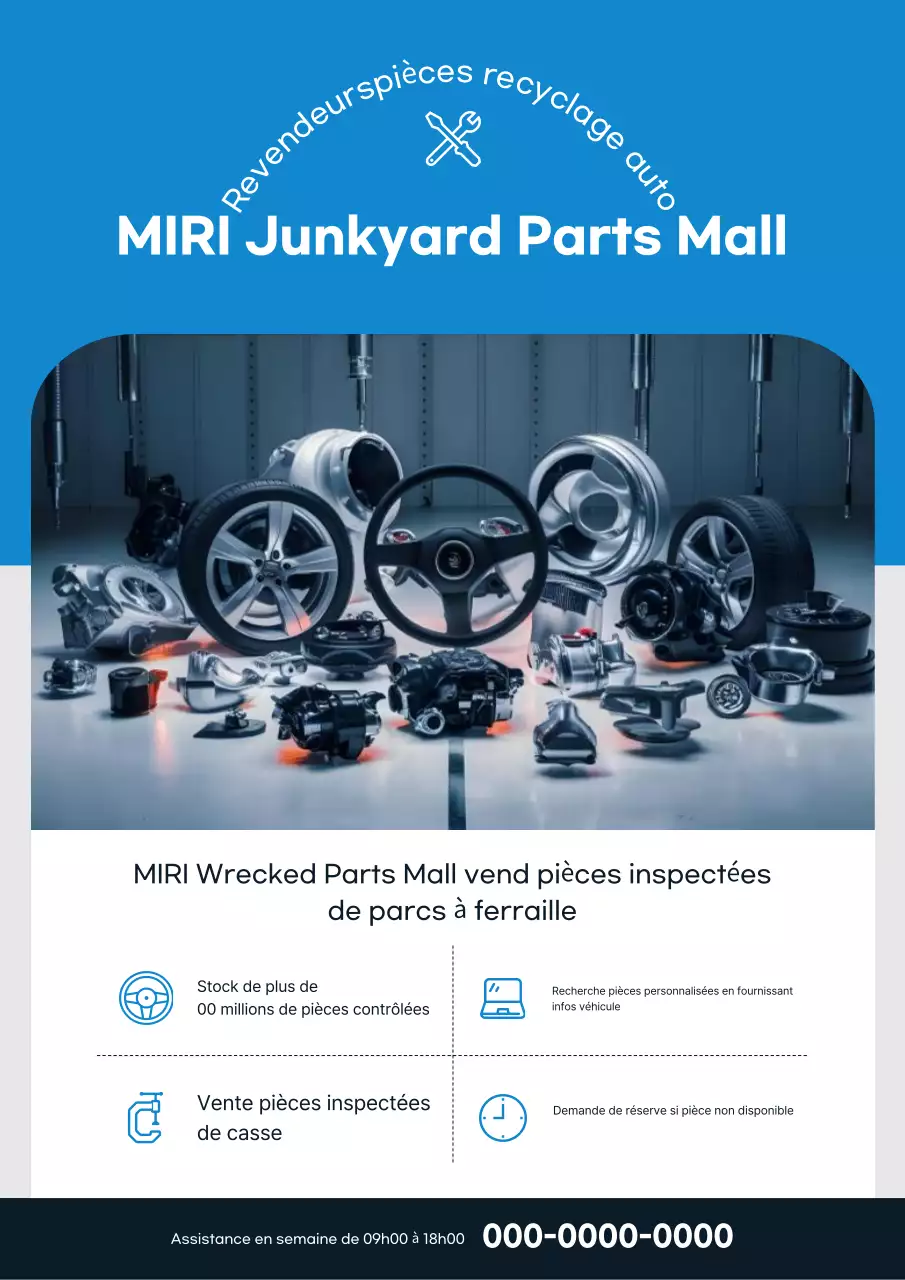 Publicité pour des pièces détachées automobiles d'occasion modernes bleues