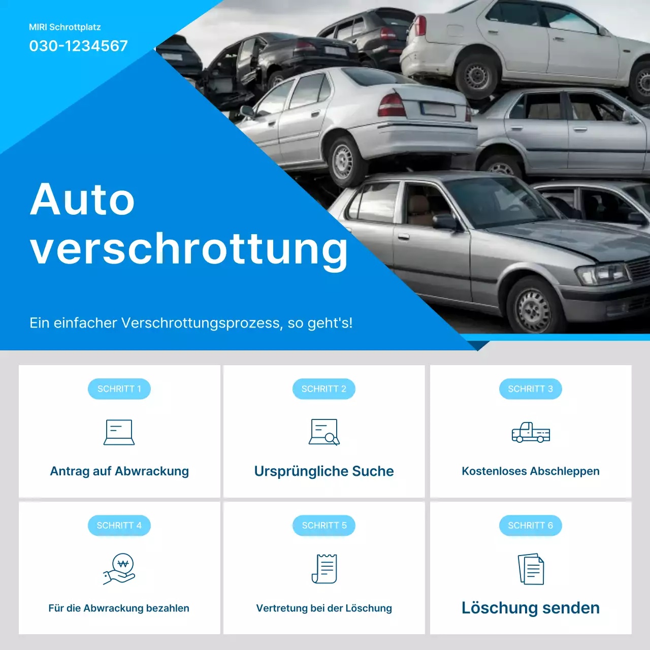 Blaue Anleitung zum einfachen Autoverschrotten