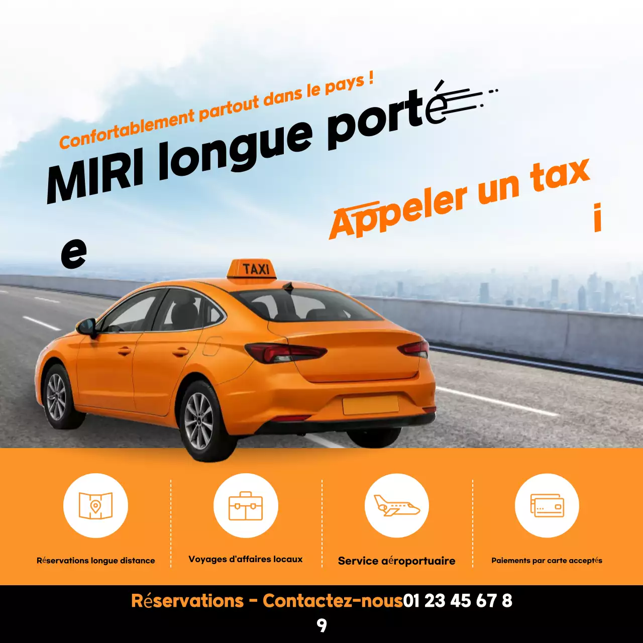 Publicité pour un taxi longue distance moderne et orange