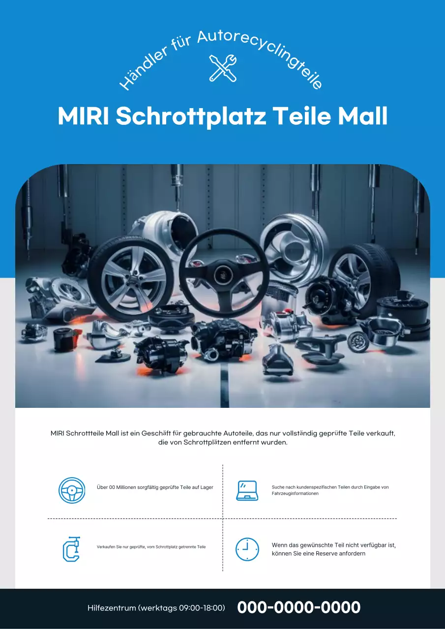 Blaue moderne Werbung für gebrauchte Autoteile
