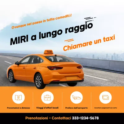 Pubblicità di un taxi moderno arancione a lunga distanza