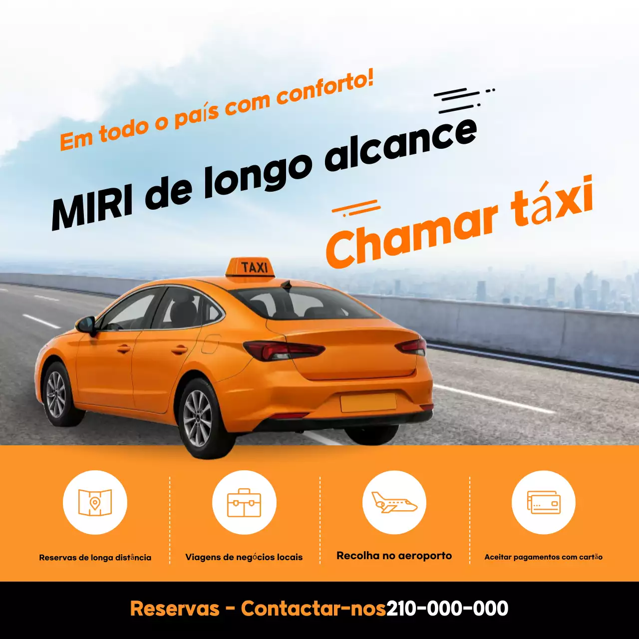 Anúncio de táxi moderno de longa distância em laranja