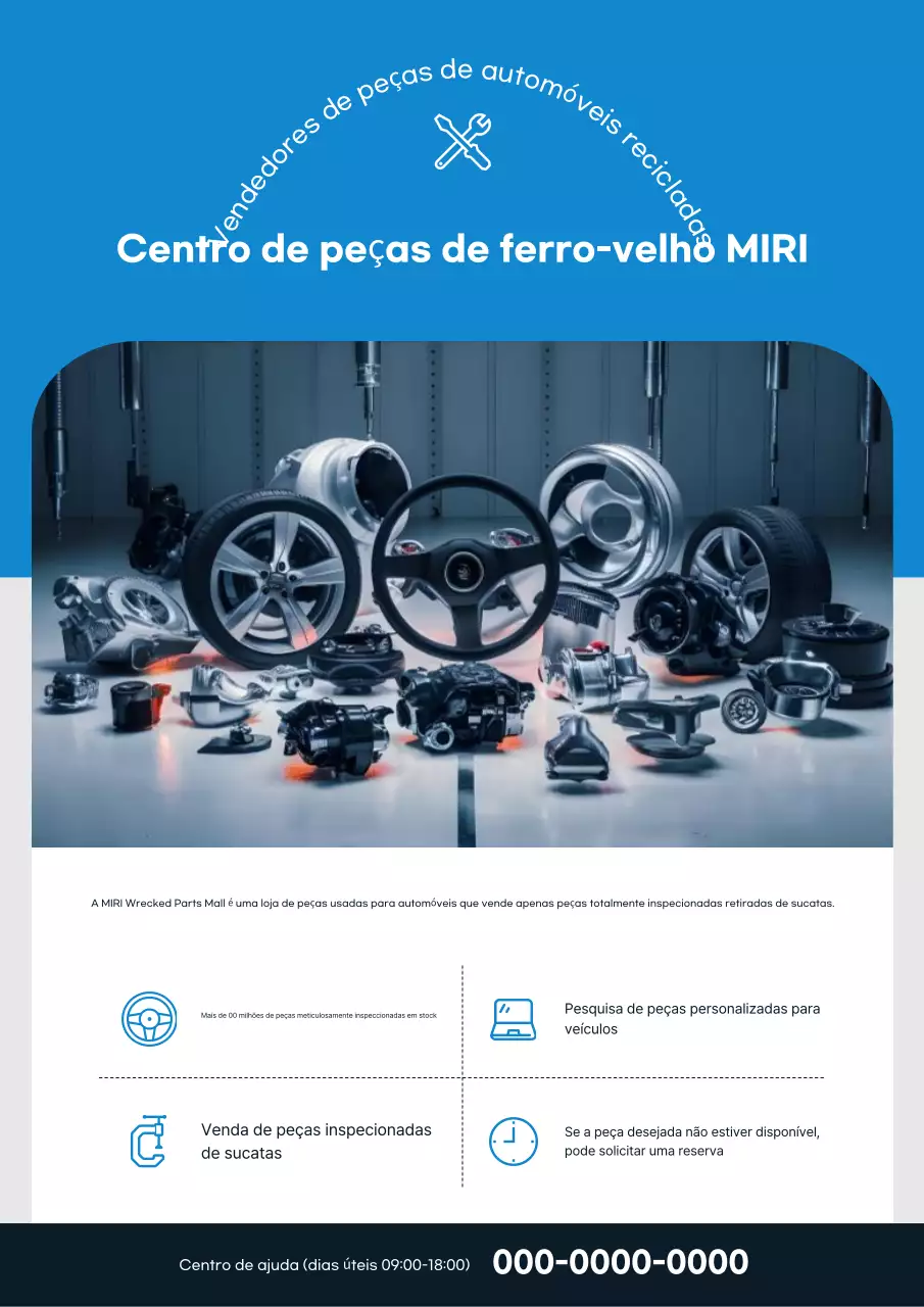 Anúncio de peças de carros usados ​​modernos em azul