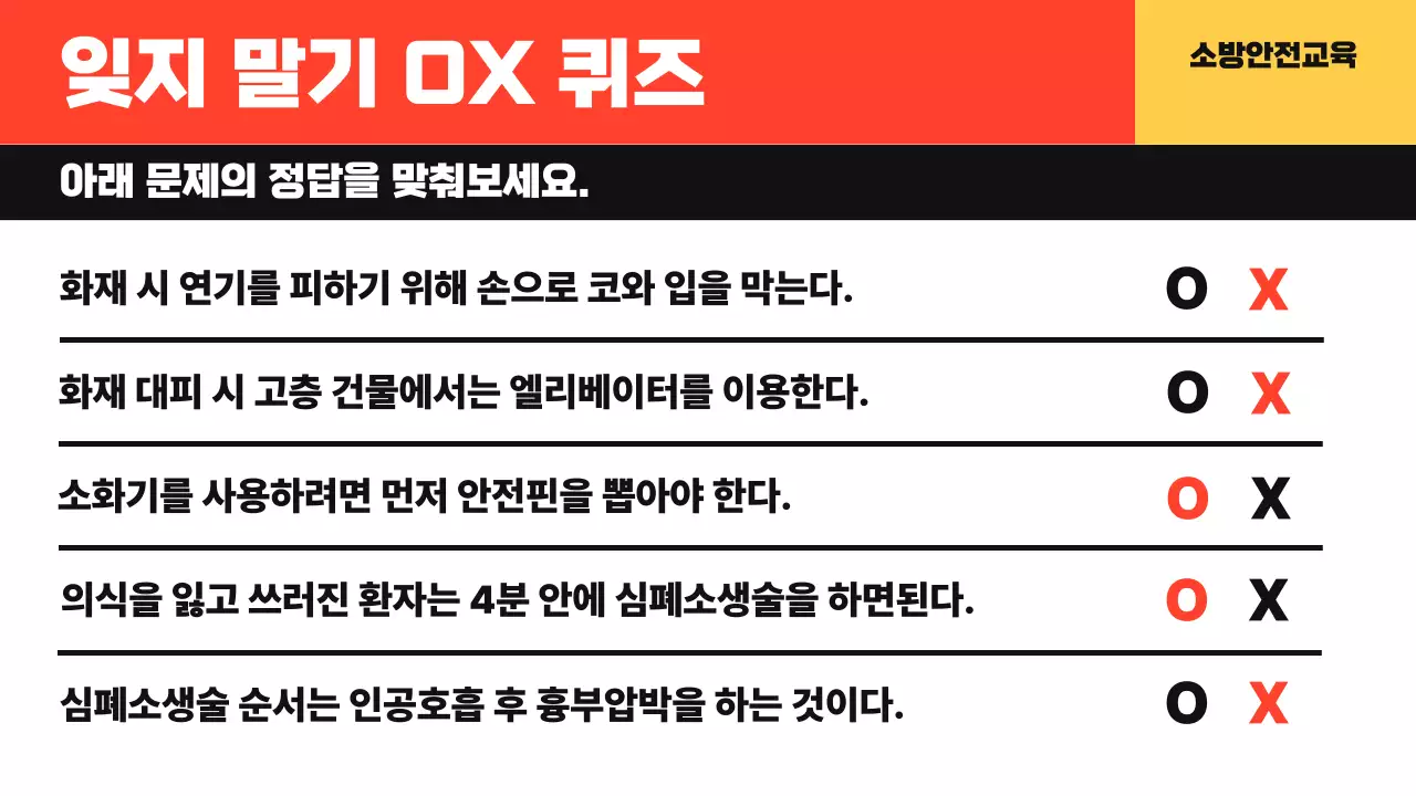 빨강과 노랑의 아기자기한 소방 안전 교육자료
