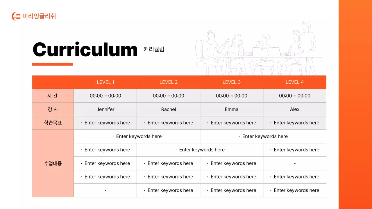 주황과 흰색의 심플한 학원 소개서