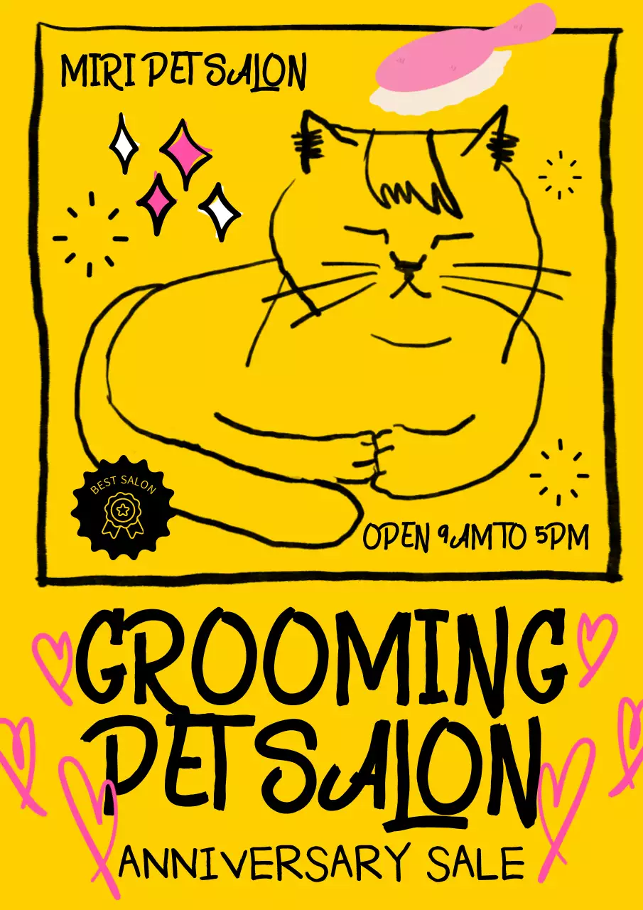 노란색 레트로 반려동물 홍보 포스터