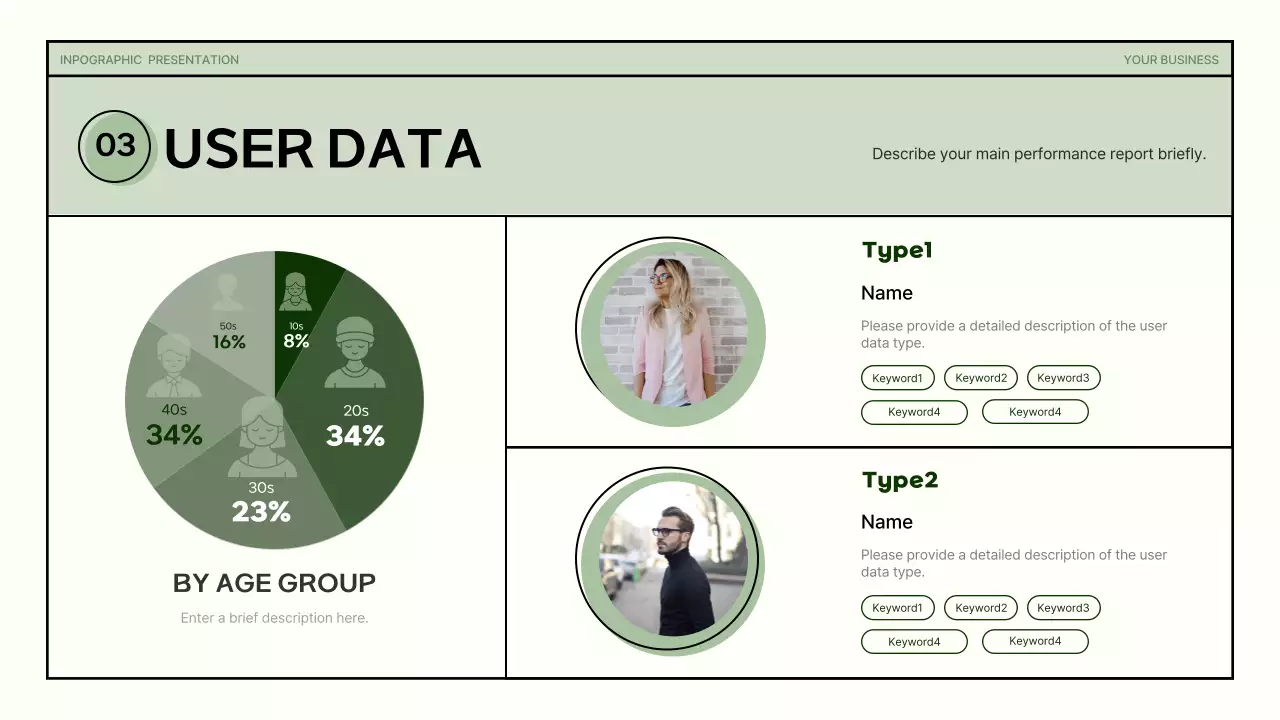 Simple shapes in green and beige for a business infographic presentation