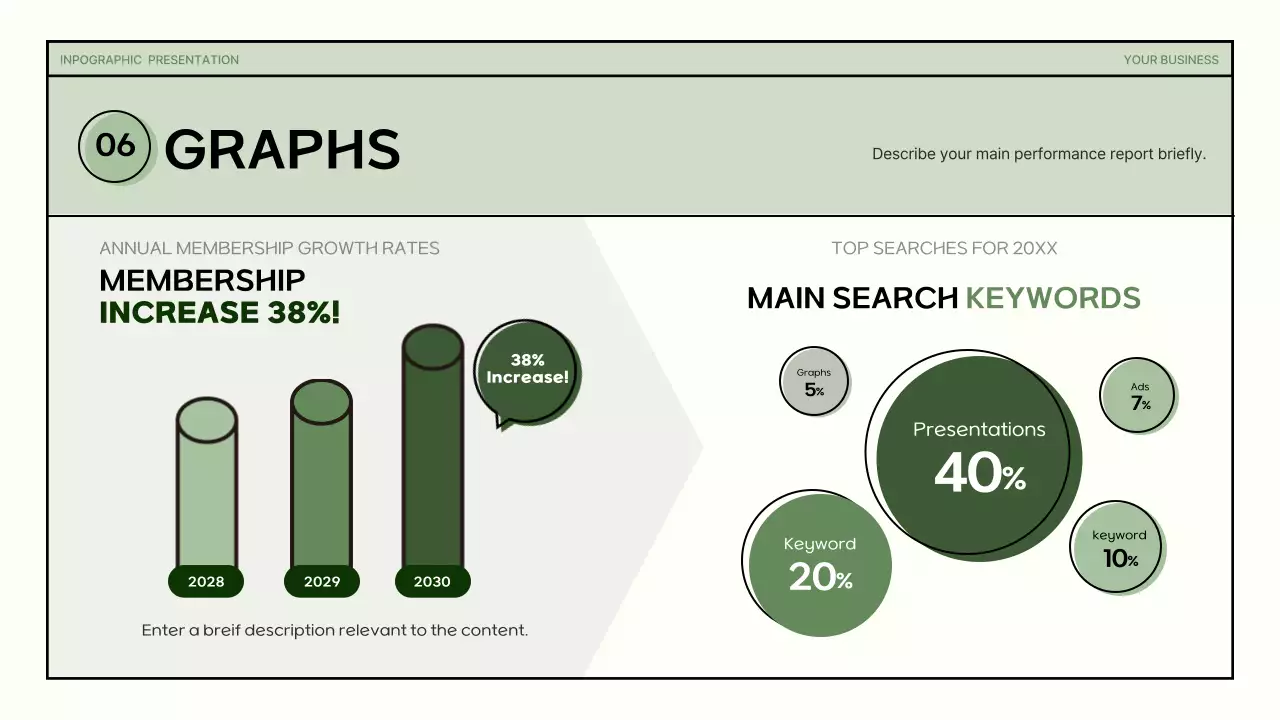 Simple shapes in green and beige for a business infographic presentation