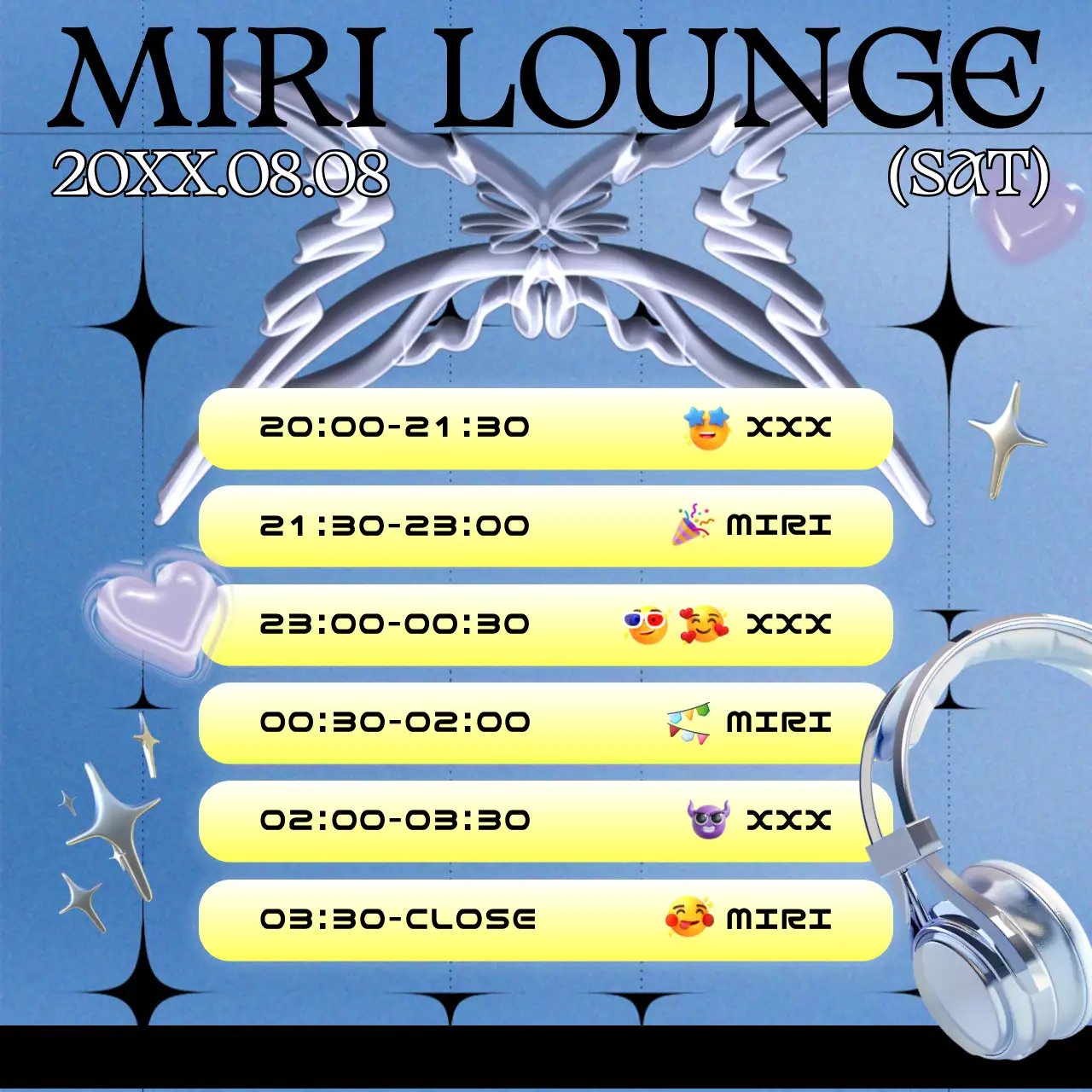 검정과 보라색의 사이버펑크 컨셉의 DJ 공연 라인업 모음