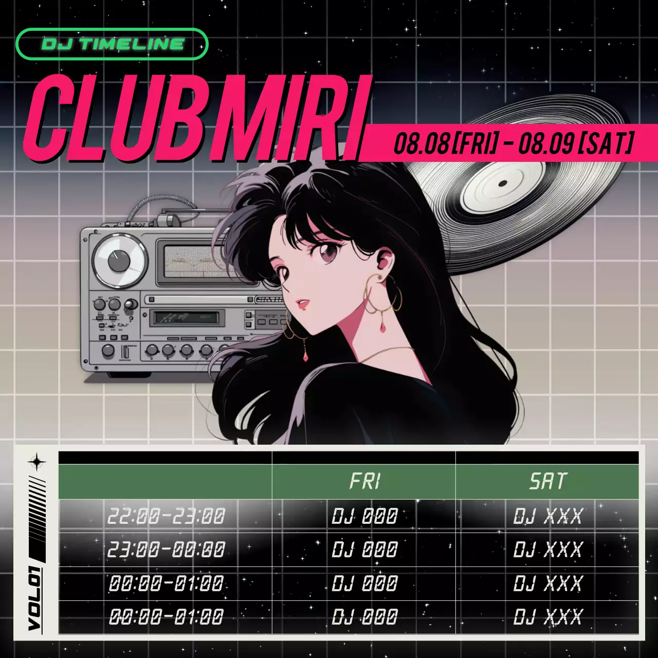 검정과 보라색의 사이버펑크 컨셉의 DJ 공연 라인업 모음