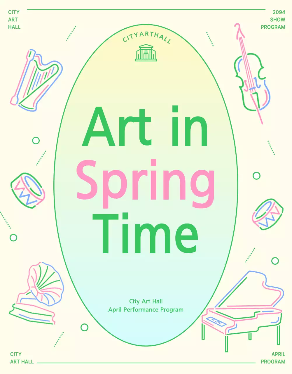 초록색와 핑크색의 아기자기한 연주회 상세페이지 정보