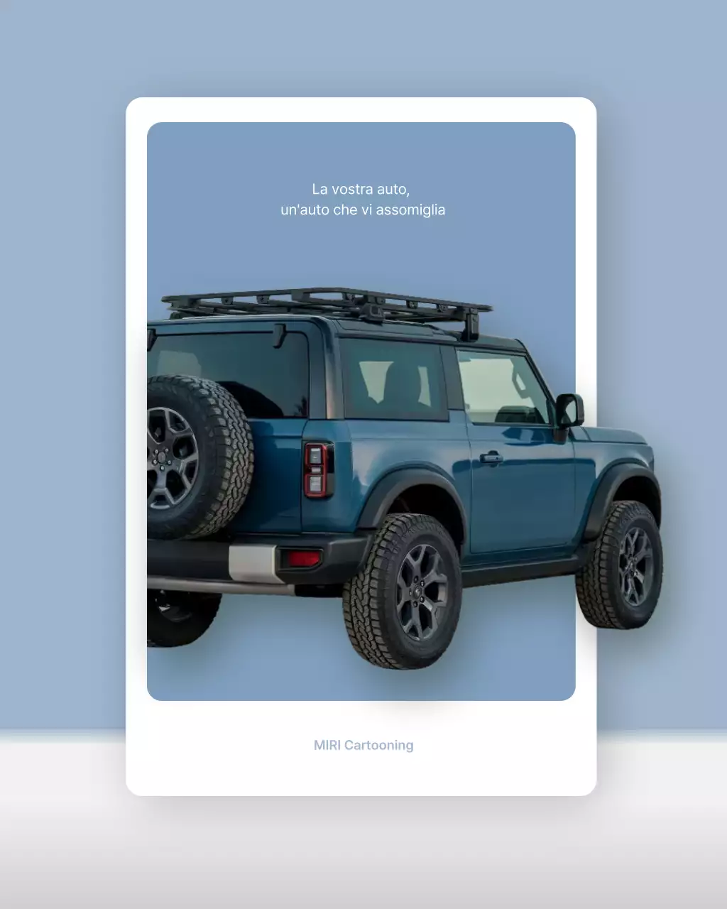 Pubblicità di un'auto moderna color azzurro cielo