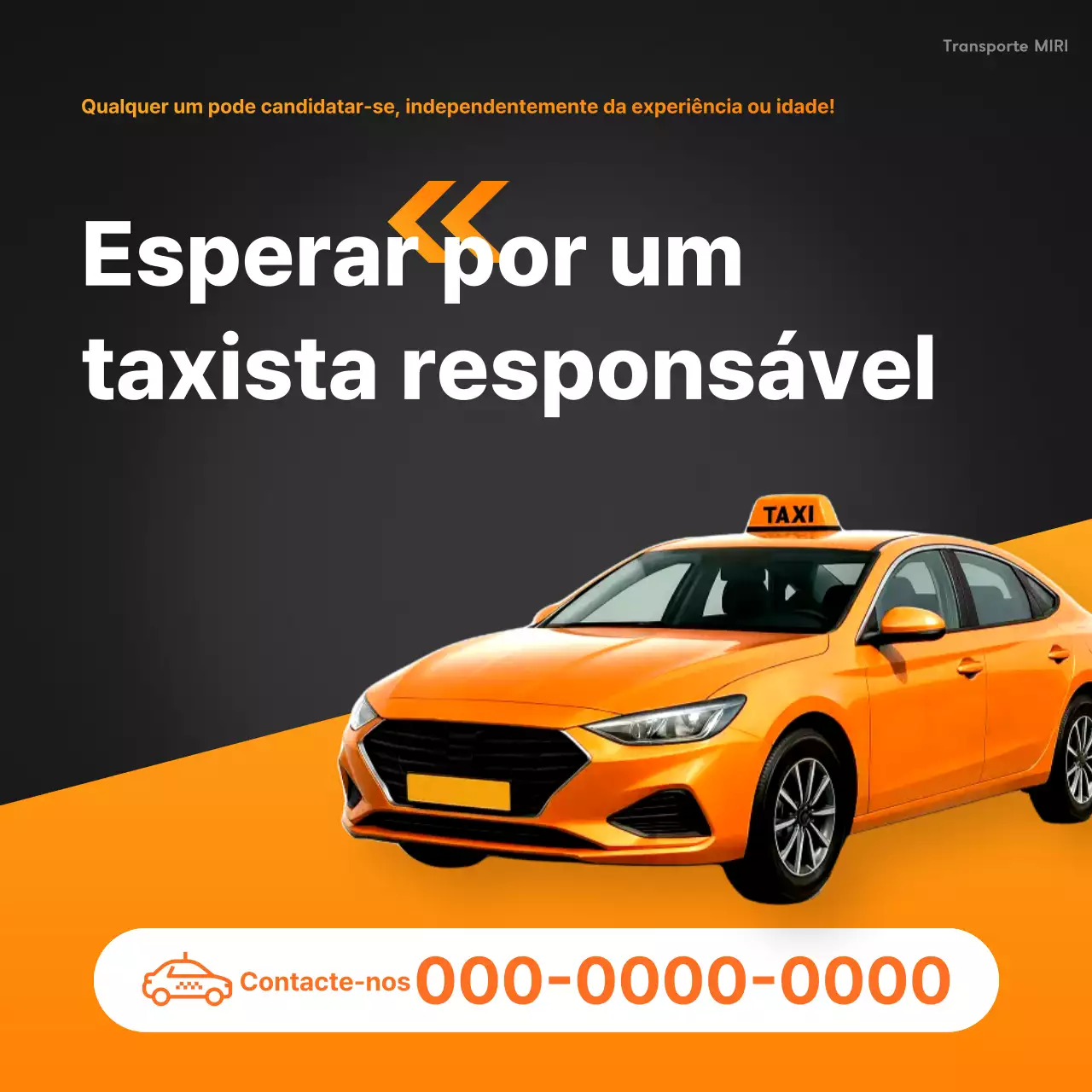 Aviso de recrutamento de motorista de táxi simples laranja e preto
