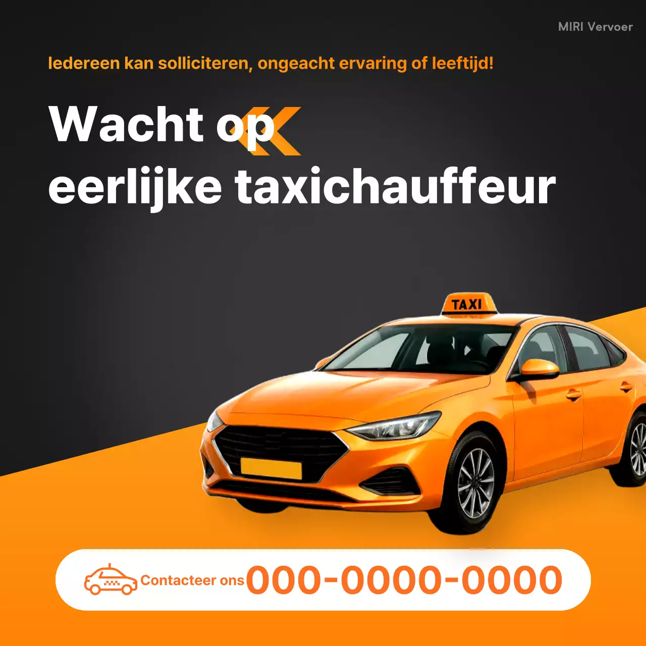 Eenvoudige oranje en zwarte taxichauffeur wervingsadvertentie