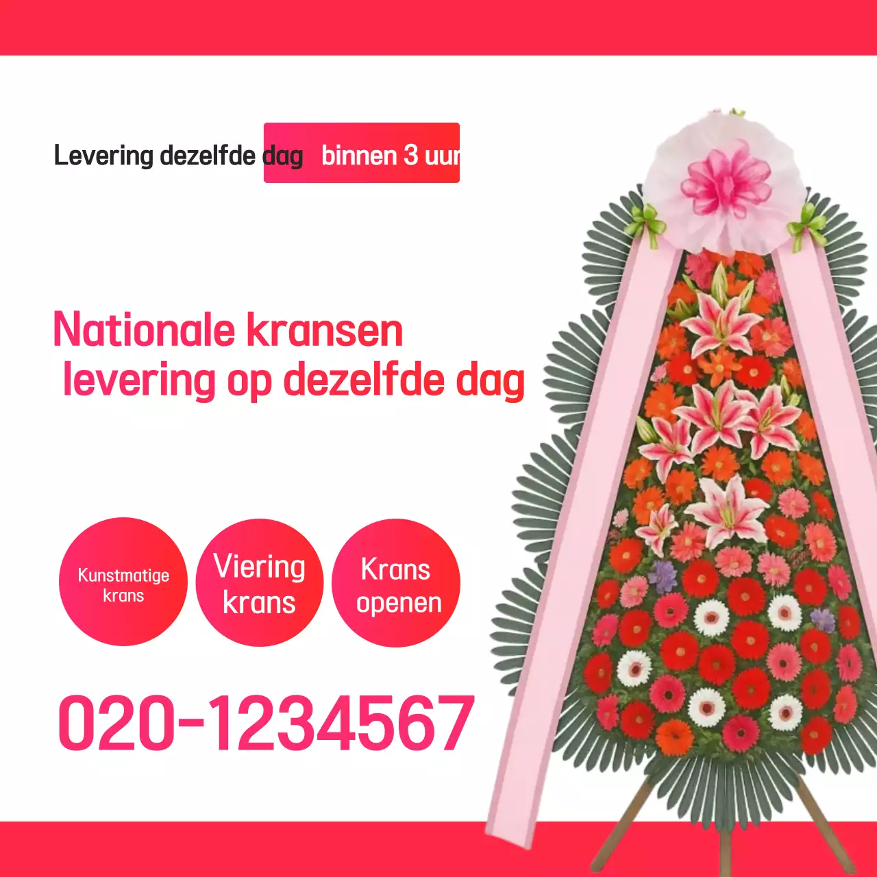 Advertentie voor bezorging van rode basiskransbloemen