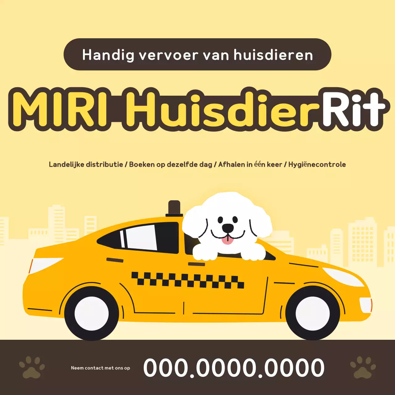 Schattige gele en bruine huisdierentaxi-advertentie