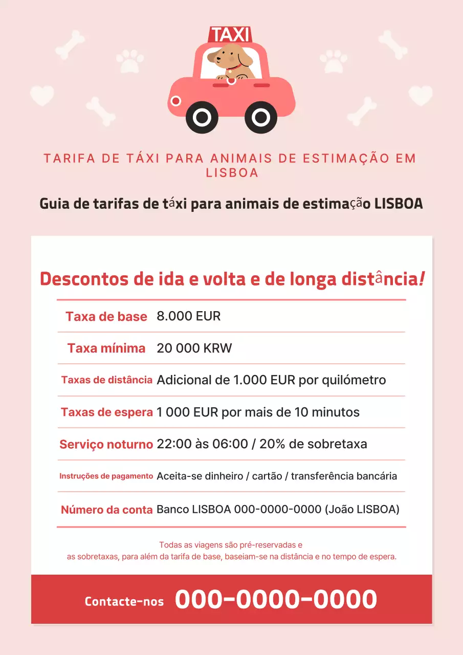 Guia de tarifas de táxi para animais de estimação rosa e rosa choque