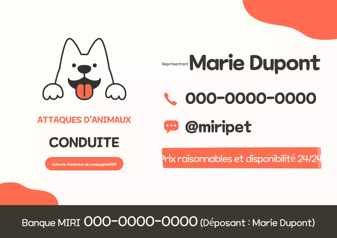 Carte de visite simple et orange pour taxi pour animaux de compagnie