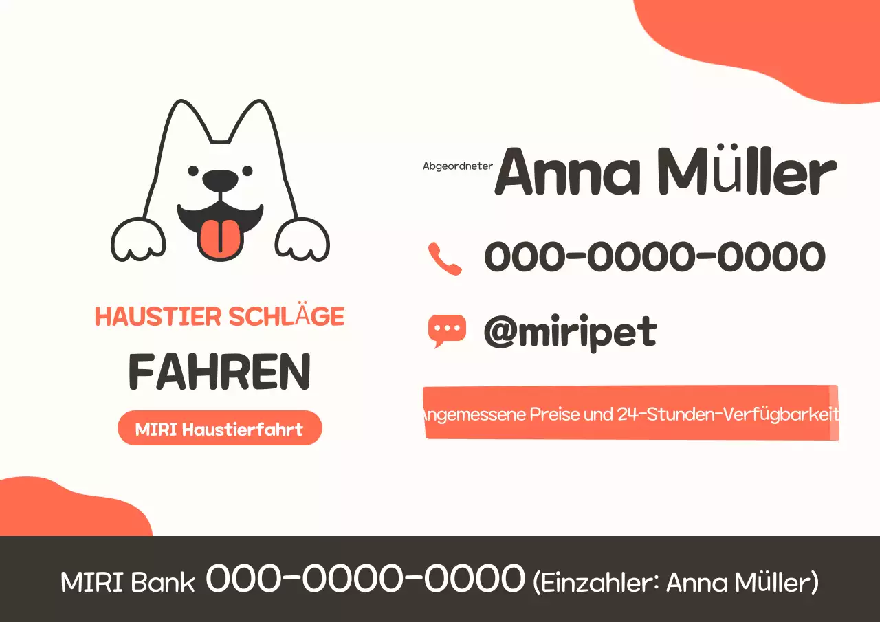 Orange einfache Haustier-Taxi-Visitenkarte