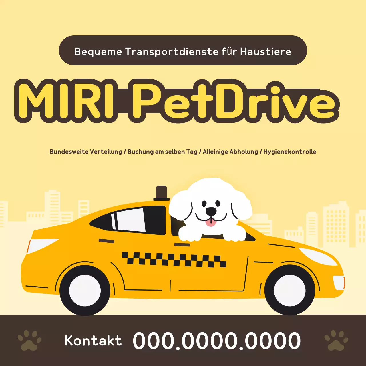 Niedliche gelb-braune Tiertaxi-Anzeige