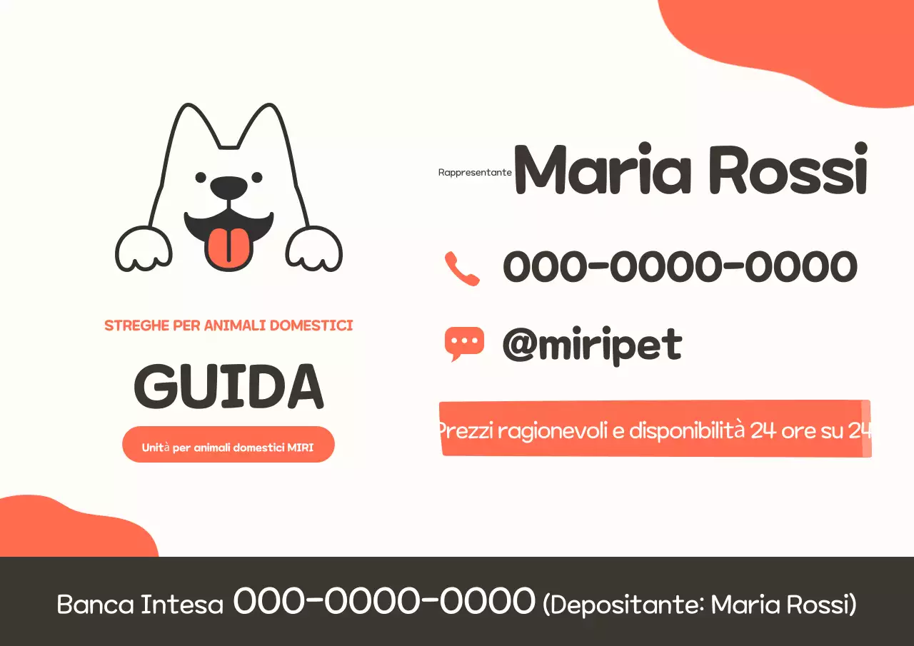 Biglietto da visita arancione semplice per taxi per animali domestici