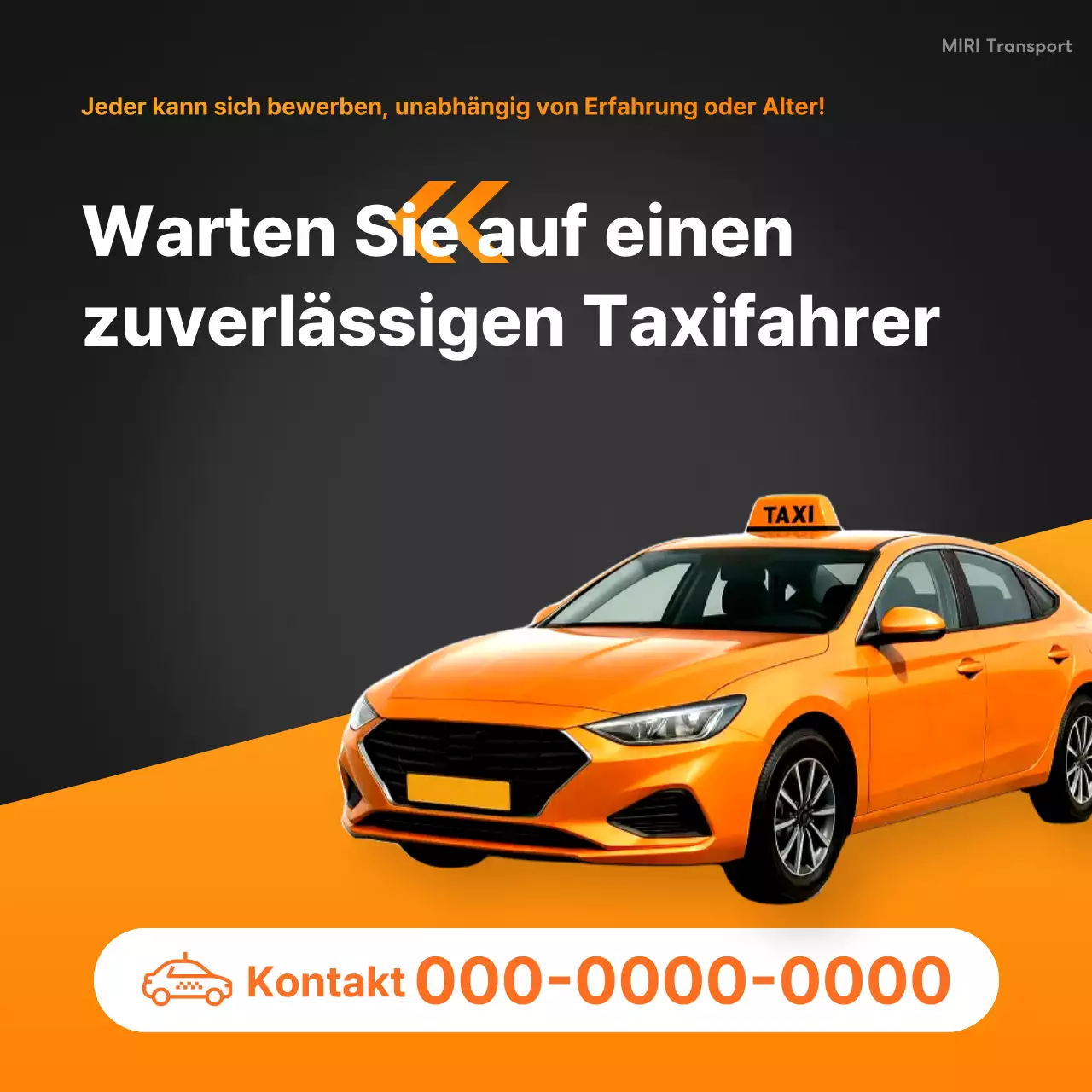 Einfache orange-schwarze Stellenausschreibung für Taxifahrer