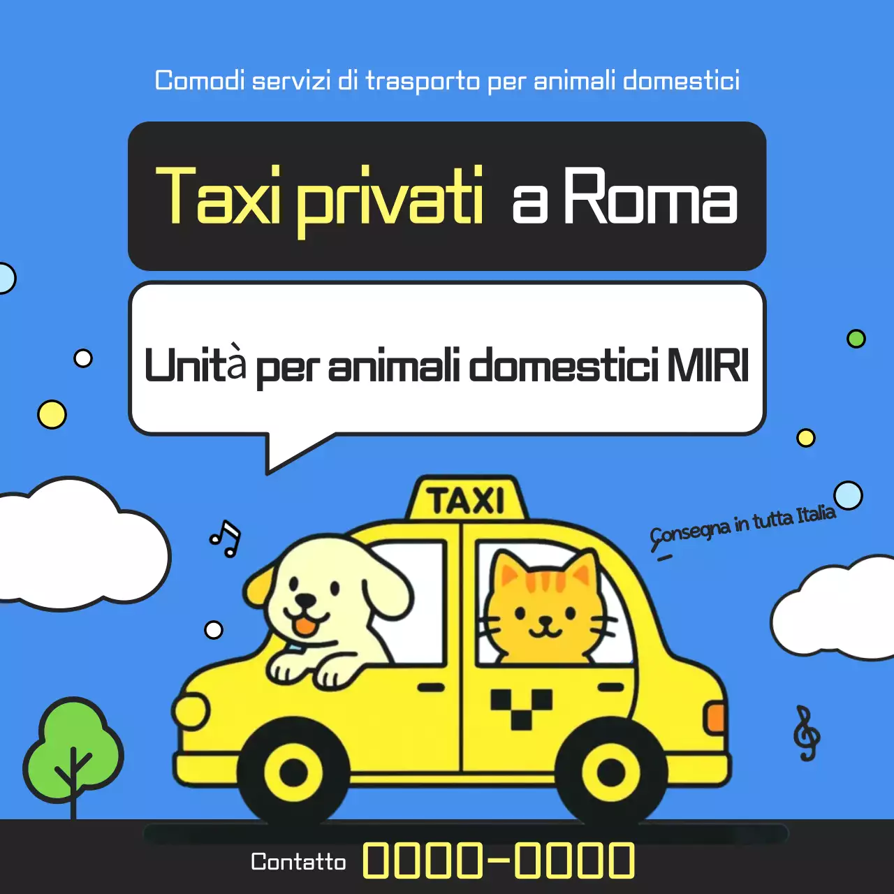 Promozione del servizio taxi per animali domestici Sky Blue Baby