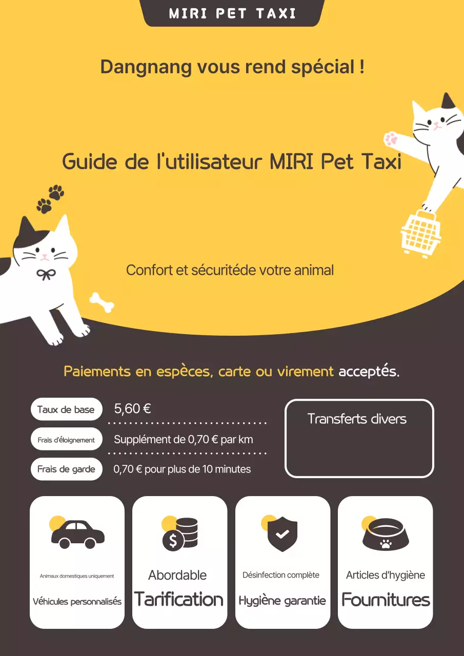 Guide du service de taxi simple pour animaux de compagnie Yellow