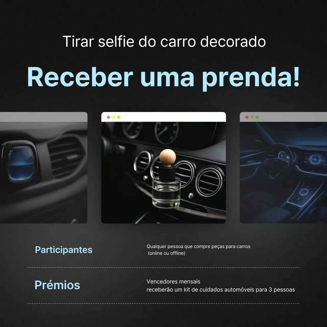Promoção de acessórios automotivos modernos pretos