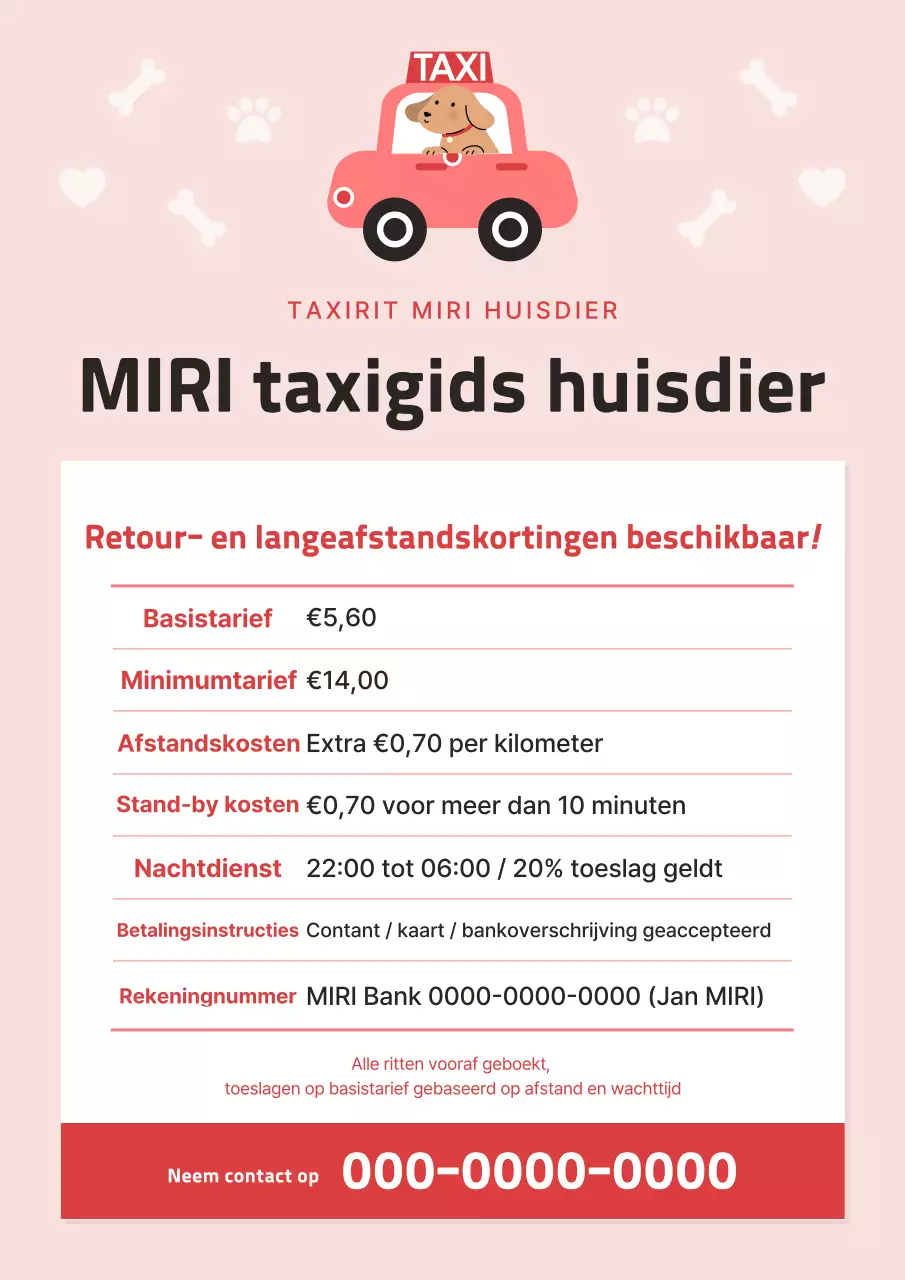 Gids voor roze en felroze huisdierentaxitarieven