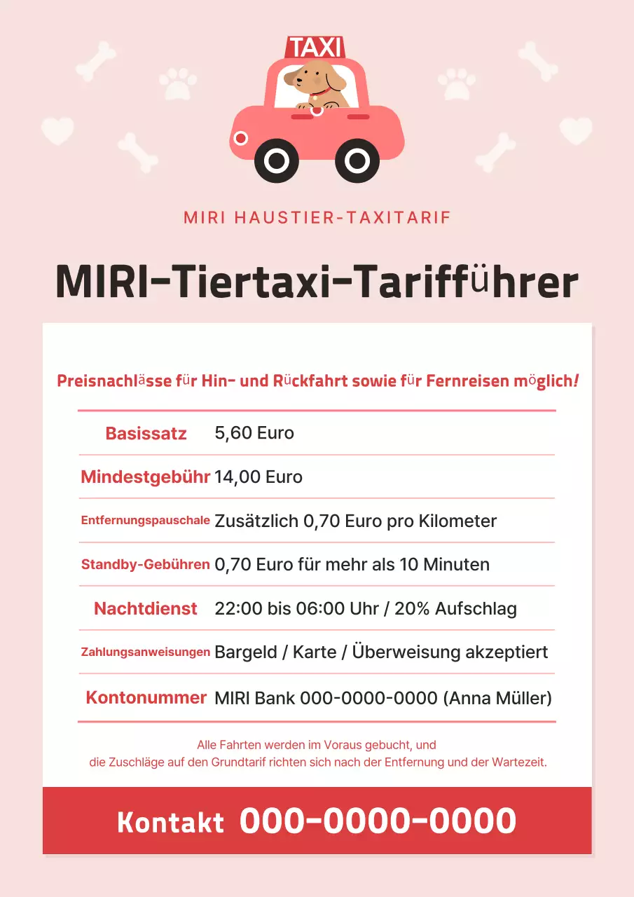 Fahrpreisleitfaden für Pink- und Pink-Haustiertaxis