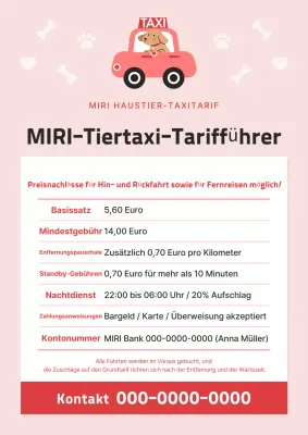 Fahrpreisleitfaden für Pink- und Pink-Haustiertaxis
