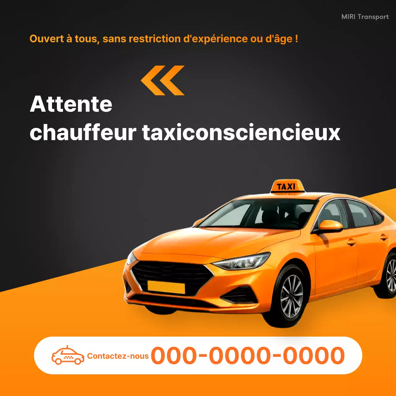 Avis de recrutement simple de chauffeur de taxi orange et noir