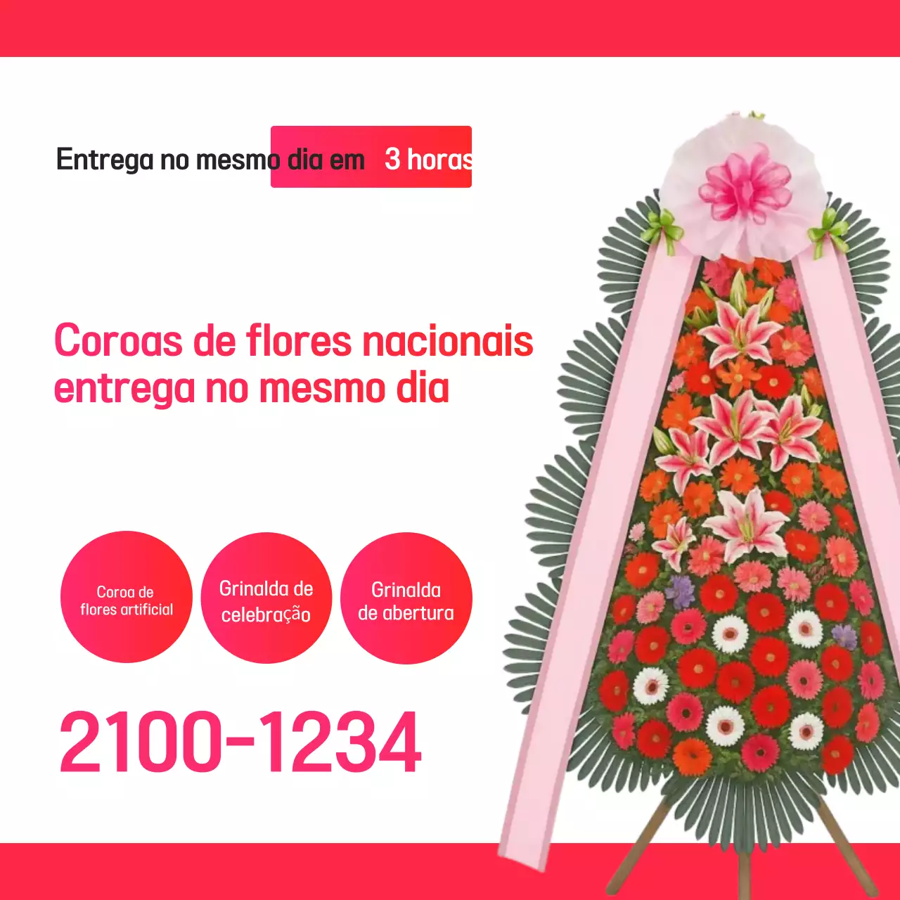 Anúncio de entrega de flores com guirlanda básica vermelha