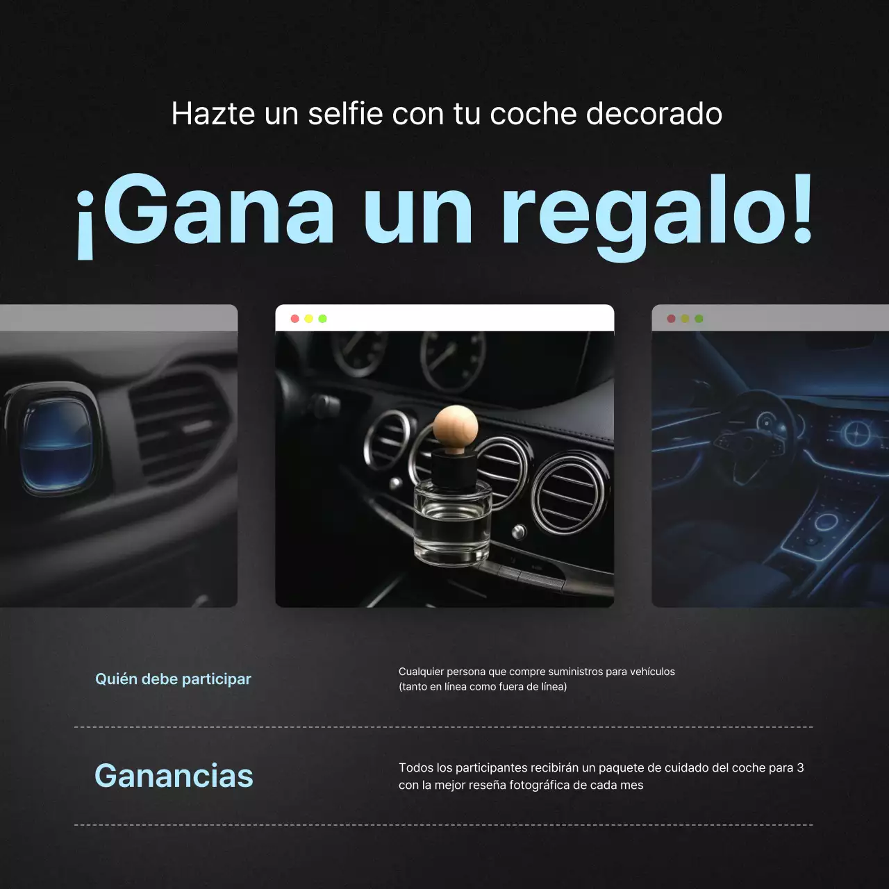 Promoción de accesorios modernos para coches negros