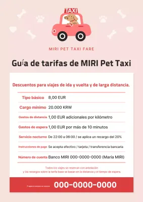 Guía de tarifas de taxis para mascotas de color rosa y rosa intenso