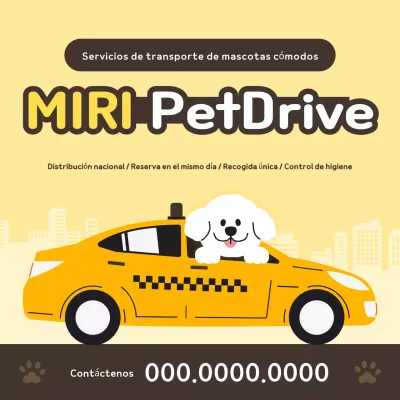 Lindo anuncio de taxi para mascotas de color amarillo y marrón